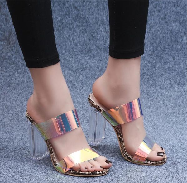 

snake transparent coarse high with 2021 women's shoes slipper sandals, Black