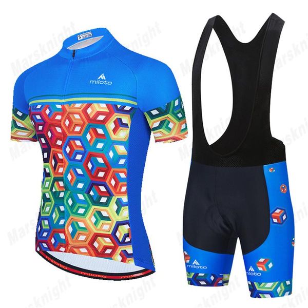

racing sets 2021 team summer men cycling jersey set ciclismo short sleeve shirt bib shorts kit bicycle outdoor sportwear, Black;blue