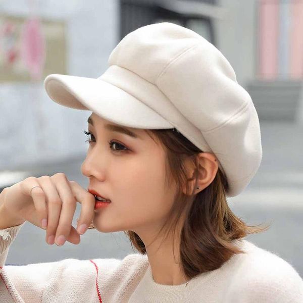 

berets fashion woolen octagonal cap hats female autumn and winter stylish artist painter sboy solid color bud caps beret, Blue;gray