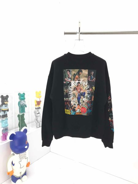 

20ss new autumn winter crosin film pattern direct spray tricolor round neck loose men's and, Black