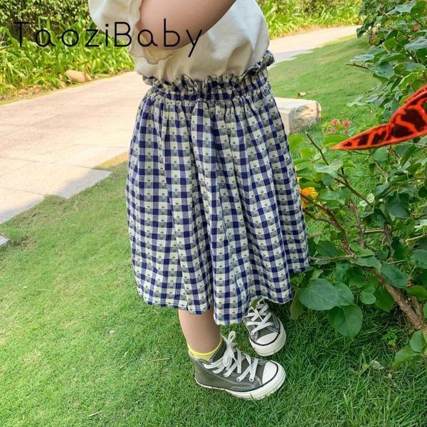 

children's skirt 2021 summer korean wear girl's plaid clothes knee skirts, Blue