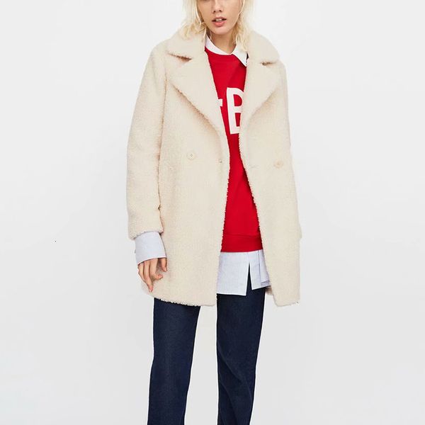 

2021 new women warm jacket autumn winter fashion polar fleece long sleeve lapel buckle solid color ladies thick coat plus size 34c2, Black