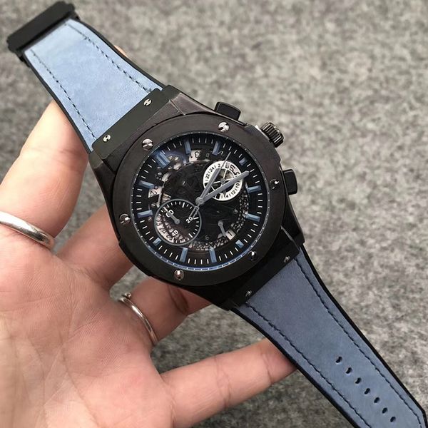 

men satch wristwatch 40 mm quartz movement, date calendar all work dial leather strap watch men's outdoor sports business, Slivery;brown