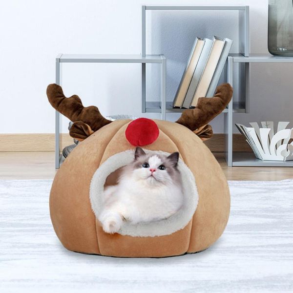 

cat beds & furniture plush warm pet house creative reindeer shape nest soft kennel basket washable cave cats product