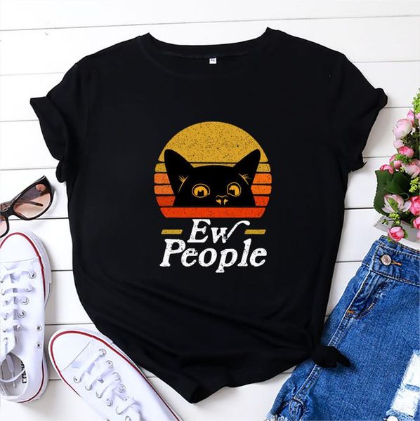

women's t-shirt ew people funny cats graphic tshirt women casual short sleeve cartoon anime harajuku tees, White