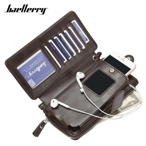 

wallets baellerry large capacity wristlet clutch men leather zipper cell phone man wallet long carteira card holder male purse, Red;black