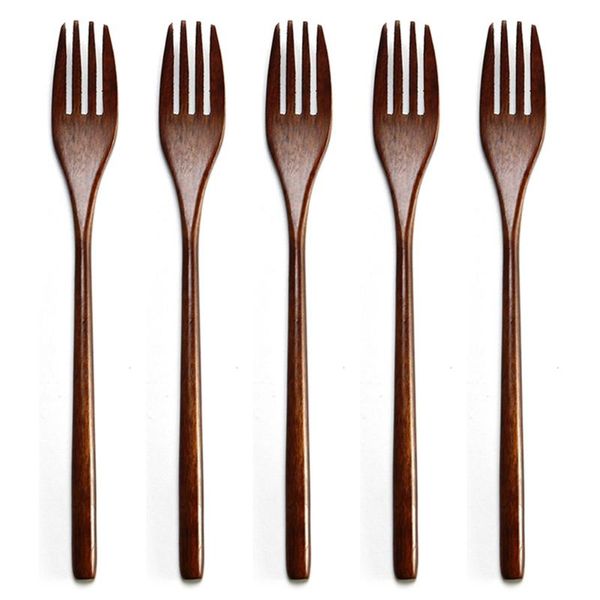 

5pcs silver salad wooden flatware eco-friendly dinner japanese dinnerware for kids cutlery fork tableware