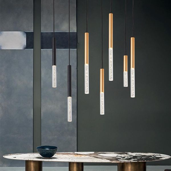 

pendant lamps nordic light led cylindrical long strip bubble lighting modern restaurant bar creative gold acrylic indoor decor