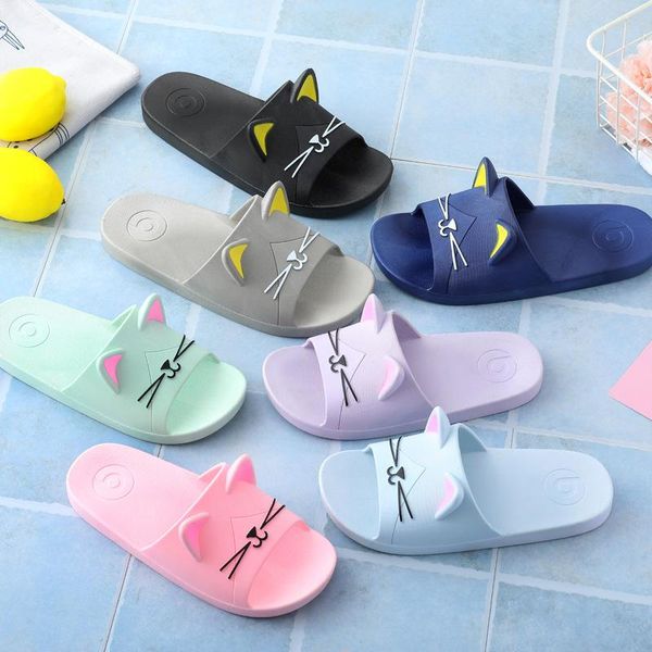 

slipper summer children slippers for boys girls family parent bathroom home anti-slip shoe large medium baby cool cat, Black;grey