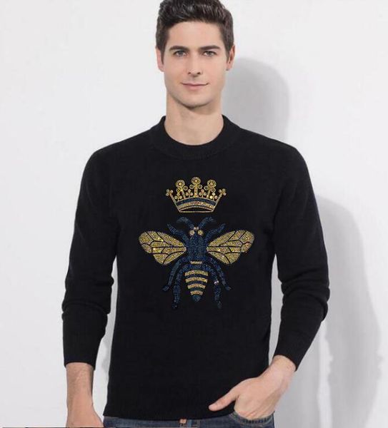 

men's sweaters 2021 winter sweater plus size s-3xl rhinestones color long sleeve men, White;black