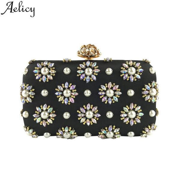 

aelicy 2021 fashion women flower crystal beaded clutch evening chain bow hardware party purses and handbags crossbody phone bag