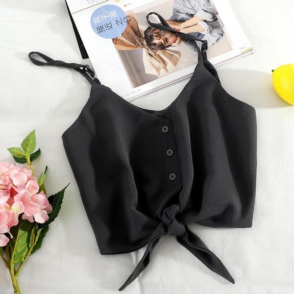 

women's vests gagarich women sleeveless vest 2021 summer style fashion v-neck slim lace-up short solid crop, Black;white