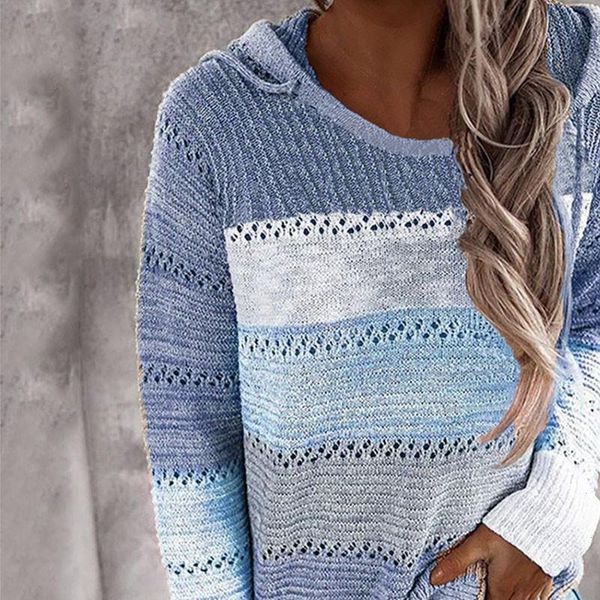 

womens sweaters hooded lightweight knit sweater long sleeve stripe pullover sweatshirt women fall clothes mujer suéteres 2021, White;black