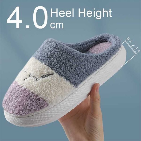 

women men winter platform slippers 4cm high heels house thick sole mute fluffy warm casual shoes flats lady bedroom fur slides 211023, Black
