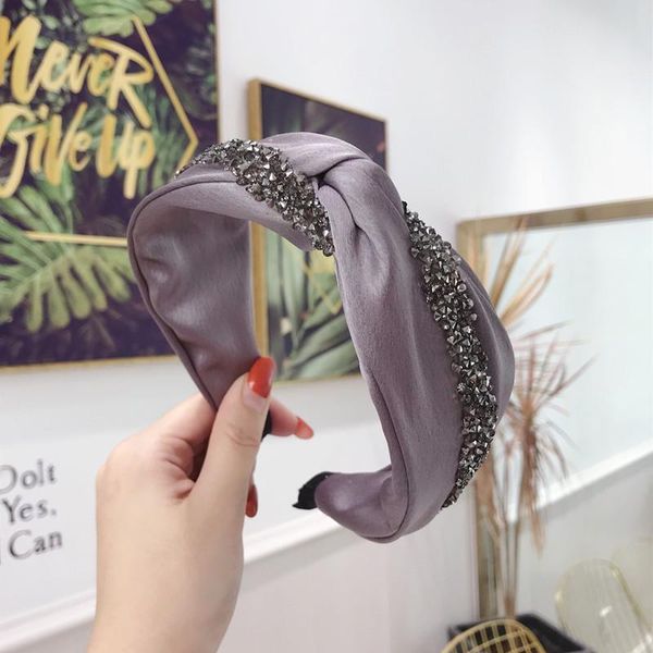 

hair accessories solid wide knotted twist headbands for women elastic stain rhinestone lady girls hairband make up multicolor