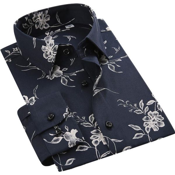 

men's casual shirts fashion floral print hawaiian shirt pocketless design long sleeve slim beach korean trends clothing, White;black
