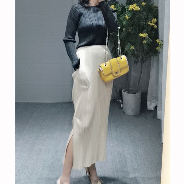 

Stations with Basic Female Hooks Miyak Fold Fashion Sizehigh Waist Was Thin Lateral Slit Mid-length Skirt Zhkw, Black