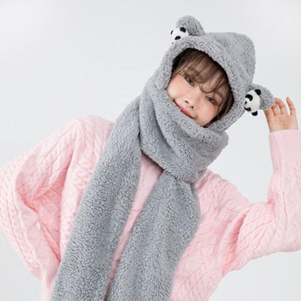 

hats, scarves & gloves sets winter 2021 panda hat scarf two-piece one-piece plush, Blue;gray