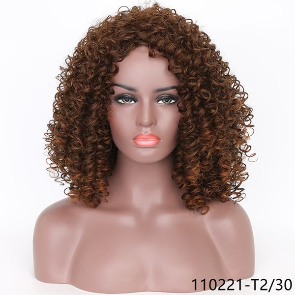 

16 inch afro kinky curly synthetic wigs simulation human hair wig 110221-t2/30 perruques de cheveux humains, Black