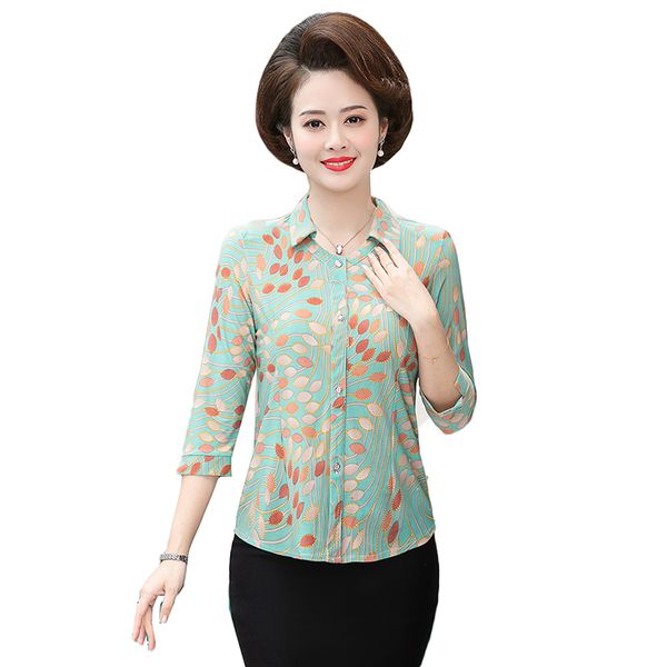 

middle-aged women 2021 spring plus size 5xl mother clothes printed female blouse cardigan mujer y58 h79u, White;black