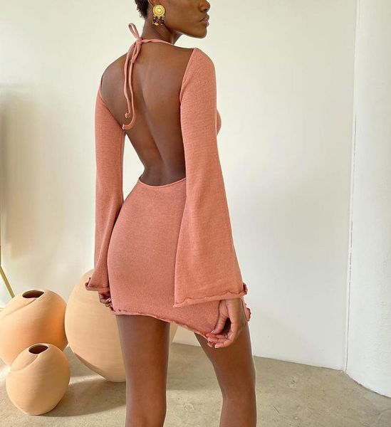 

casual dresses women autumn bandage dress bodycon stitching blackless fashion flare sleeve skinny ladies club party short mini, Black;gray