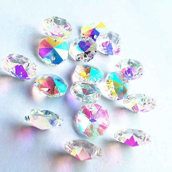 

chandelier crystal 100pcs clear ab color 14mm noble glass octagon parts in two holes (rings) diy strand garland beads