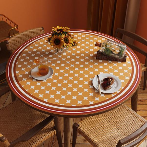 

table cloth retro light luxury household round pu waterproof oil-proof mat home party decoration cover geometry