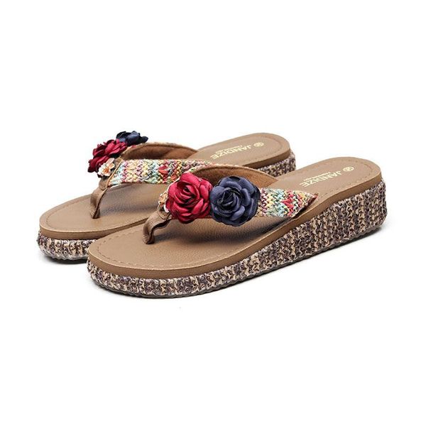 

slippers women summer seaside non-slip wear-resistant platform sandals wedge heel high-heeled fashion flip-flops shoes 3cm high y, Black