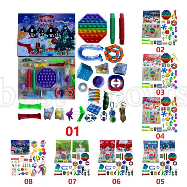 

24pcs set christmas fidget toys party favor advent calender blind boxes simple dimple decompression toy push bubbles kids xmas gifts zza3415