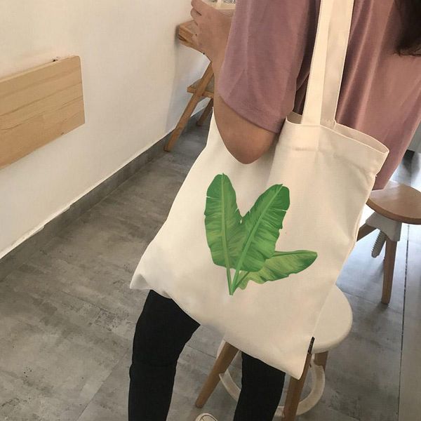

shopping bags women canvas shoulder female eco cloth handbag tote grocery reusable foldable banana leaf cartoon printed