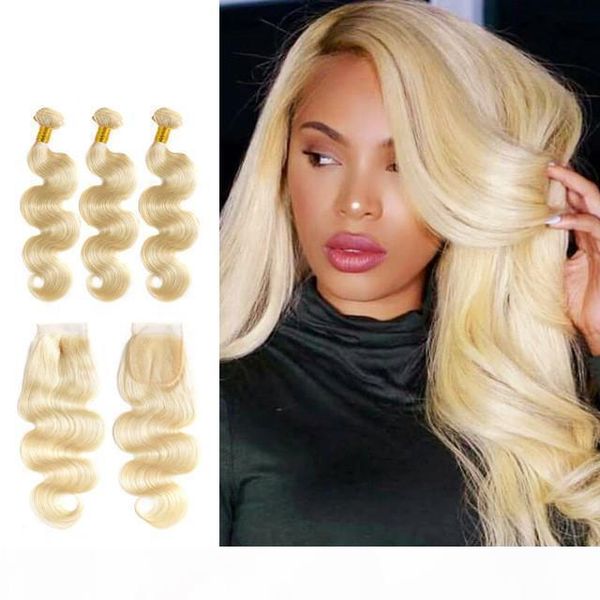 

brazilian body wave 613 blonde human hair 3 bundles with closure remy hair extension 8-26inch 613 human hair, Black