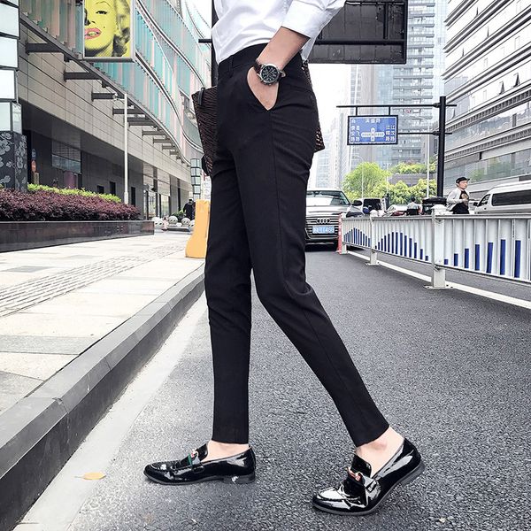 

New Korean 2021 Slim Fit Men Ed in Vertical Stripes Men's Pants of Tuesdays Streetwear 36-28 Length Tornozelo I98S, Black