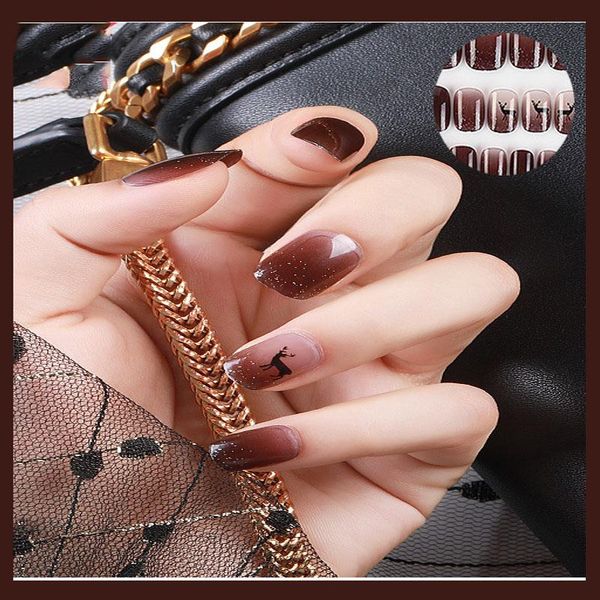 

false nails colorful nail art decoration manicure tools fake wearable full cover finished fingernails stick piece, Red;gold