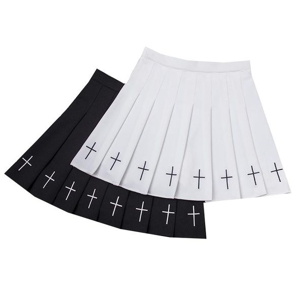 

skirts fashion women pleated skirt solid color summer lady a-line mini high waist chic female short harajuku sailor, Black