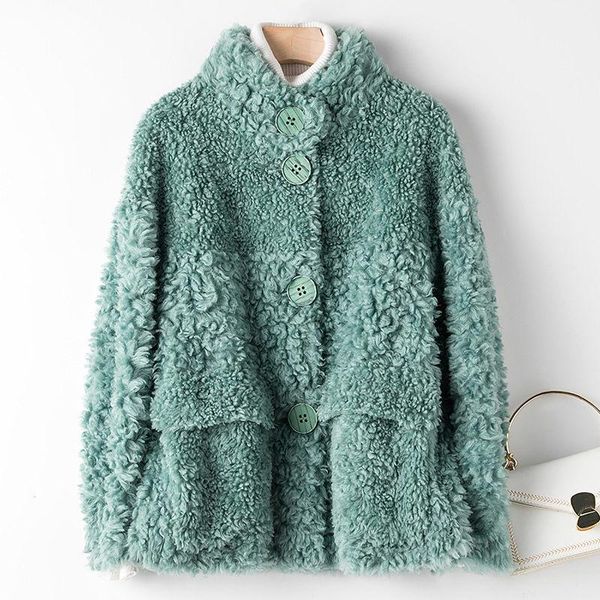 

2021 women winter real lamb fur coat female plush outerwear korean warm abrigos mujer stand short double-faced fur overcoat h214, Black