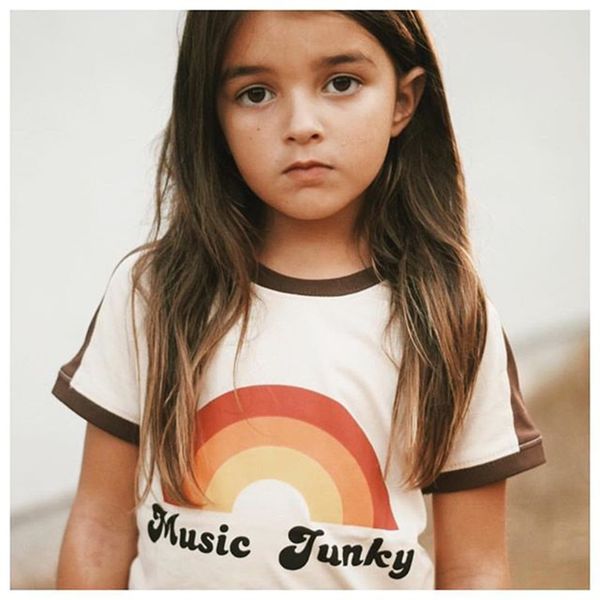

1-6t toddler cool boy girl rainbow print t-shirt summer short sleeve fashion cotton infant children clothing, White