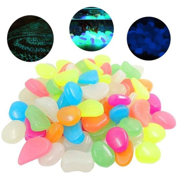 

decorations 50/100 pcs fluorescent pebbles stones glowing in the dark garden for trail lawn aquarium decoration