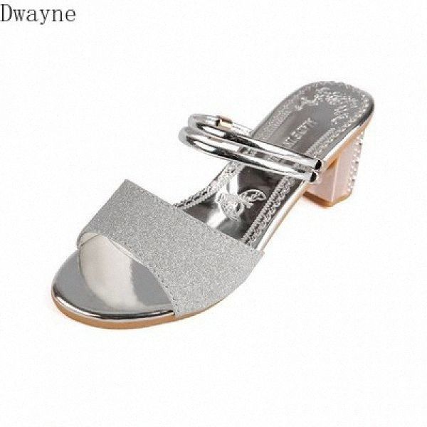

fashion fish mouth sequin ladies sandals 2020 summer new mid slip non slip casual wild sandals s0cr#, Black