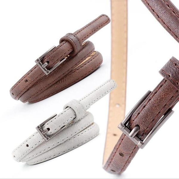 

belts 2021 vintage black pin buckle belt female thin narrow pu leather skinny waistband for women dresses jeans pants, Black;brown