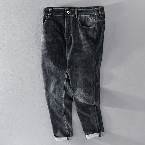 

2021 new bordado estiramento tornozelo-comprimento brim de algodo marca casual calas masculinas moda confortvel roupas ce9g, Blue