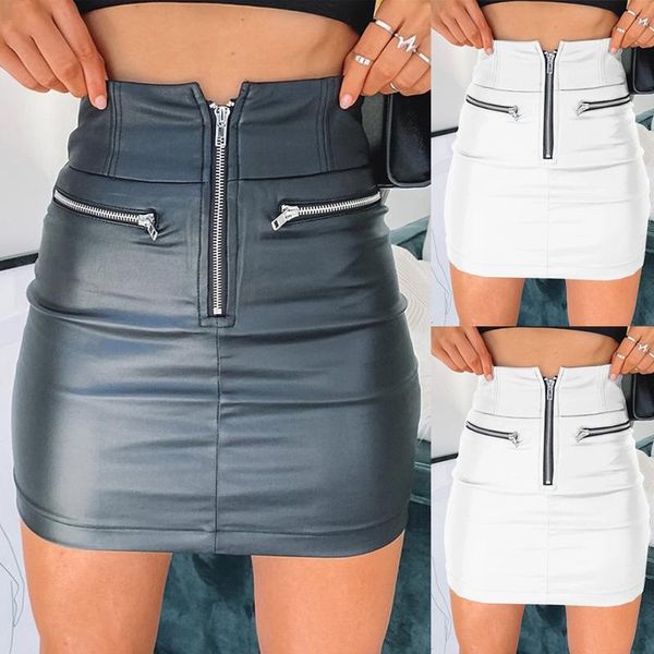 

skirts 2021 women skirt pu leather zipper high waist pencil evening party club wear bodycon short mini outfits, Black