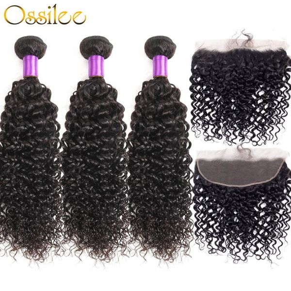 

human hair bulks ossilee bundles with frontal brazlian jerry curly lace closure remy ear to, Black