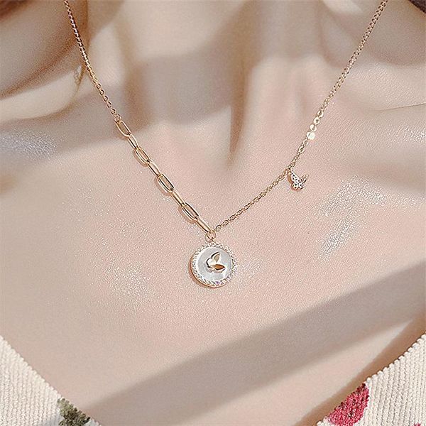

pendant necklaces ins alloy necklace inlaid rhinestone butterfly water wave chain ladies for accessories gift, Silver