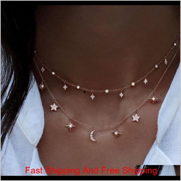 

fashion multilayer choker necklace star moon chain gold women summer jewelry ymobx nc2dm, Golden;silver