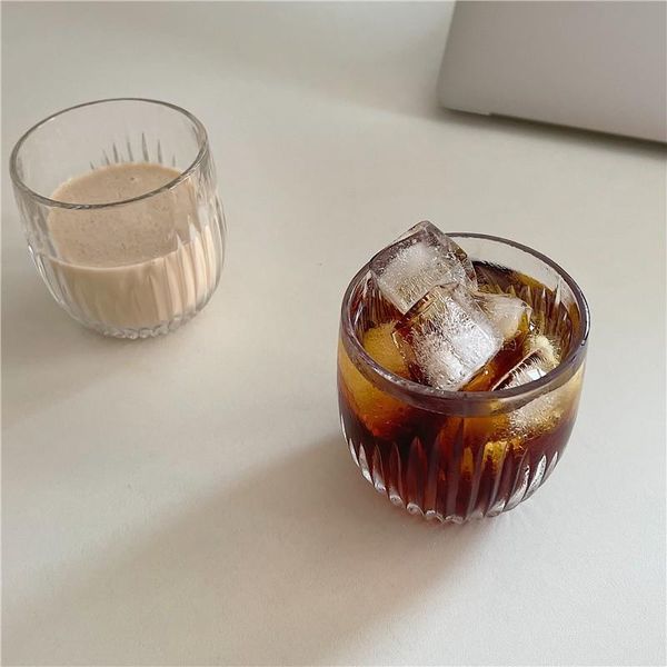 

mugs japanese vertical stripes glass coffee mug ice american milk juice cup transparent water home office cafe drinkware 265ml