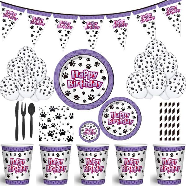 Stoviglie usa e getta Decorazioni per feste a tema per cani Set di stoviglie Piatti per tazze Forniture per decorazioni di compleanno per bambini Baby Shower