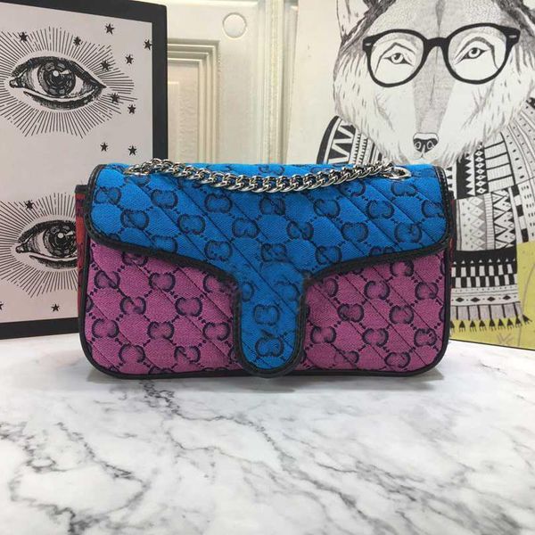 Tasarımcı omuz çantaları üst Marmont Çok renkli küçük tuval kadınlar gökkuşağı zincir crossbody çanta lüks messenger cüzdan tote cüzdan 443497