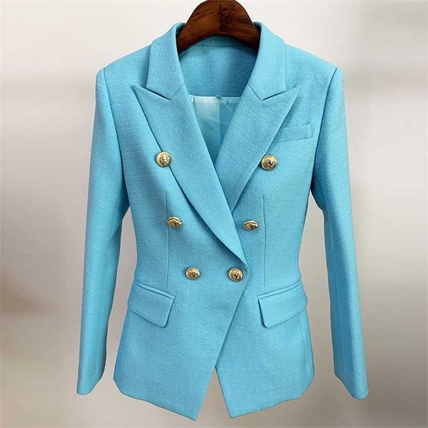 

high street est runway designer blazer women's classic lion buttons double breasted slim fitting textured jacket 210930, White;black