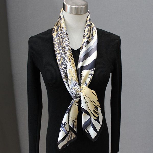 

scarves high-end elegant women's fashion ol personalized printed quality plain satin silk versatile square scarf, Blue;gray