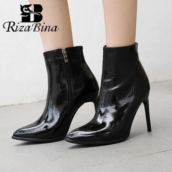 

boots rizabina ankle for women pointed toe thin high heel zipper shoes outdoor fashion ladies footwear female size 34-43, Black